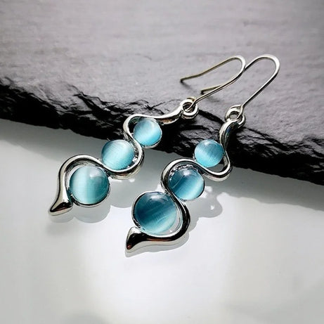 Silver Natural Stone Shine Drop Earrings Jewelry
