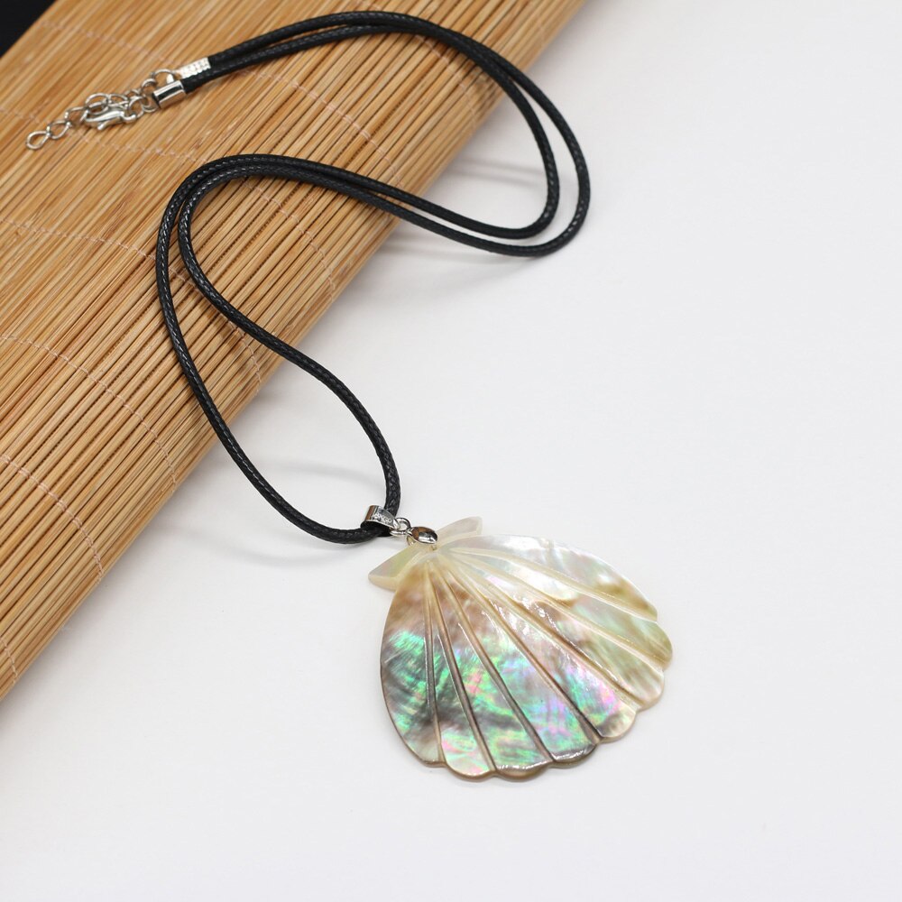 Natural Shell Shape Mother of Pearl Shell Pendants Wax Thread Charm Necklace for Women Jewelry Gift Size 50x55mm Length 55cm - Charlie Dolly