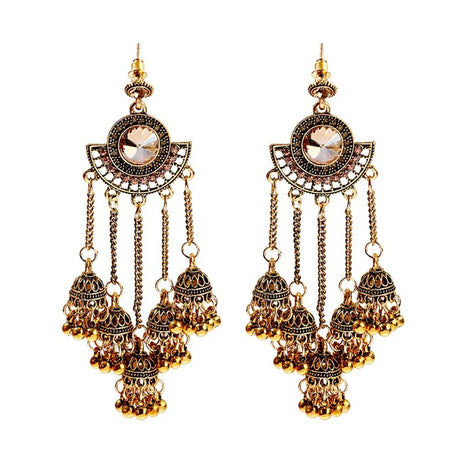 الهندي Jhumka أقراط الذهب الشظية اللون أجراس كبيرة قطرة طويلة شرابة القرط للنساء بوهو الغجر مجوهرات هدية