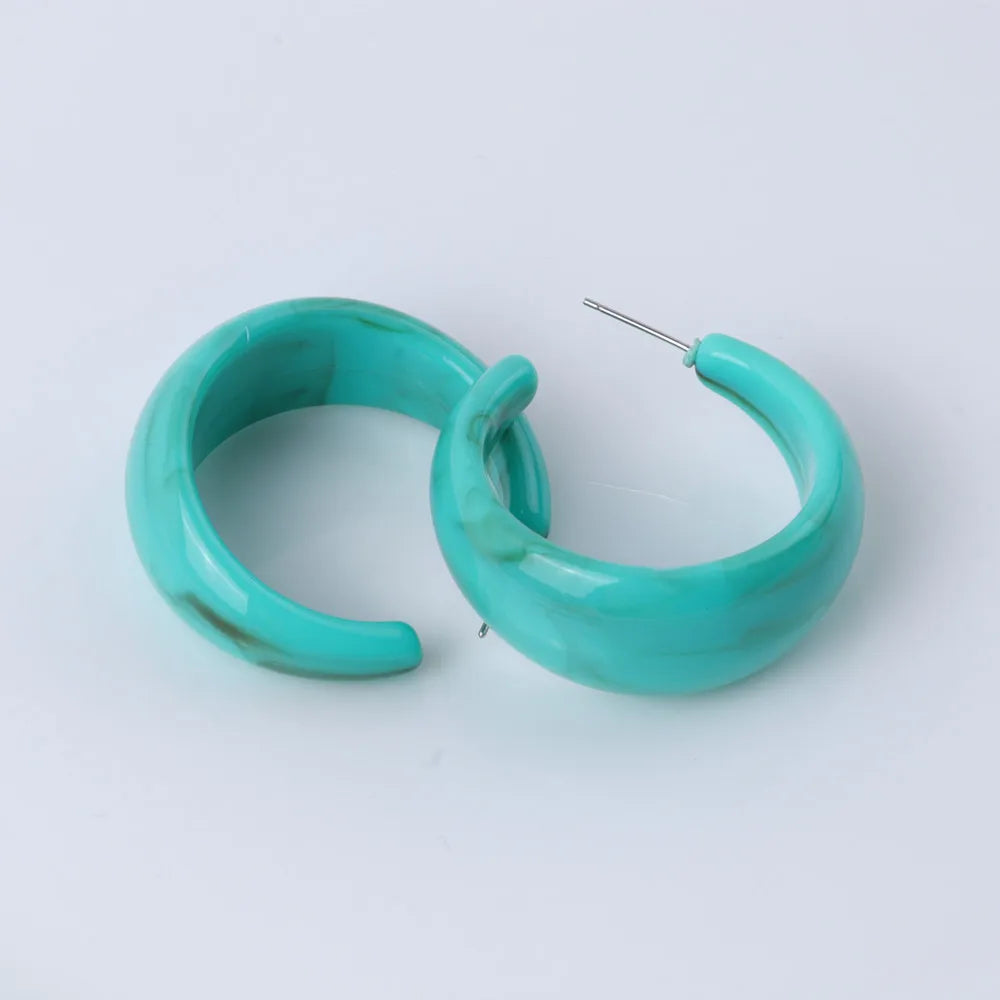 Korean Fashion C-Shape Resin Hoop Earrings for Women New Multicolor Geometric Circle Acrylic Earring Hoops Boho Jewelry Gifts