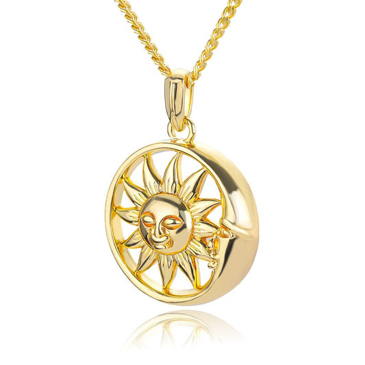 Stainless Steele Sun Moon Necklace Goth Sun Pendant Necklace for Women Men Gold Color Choker Tarot SunFlower Face Jewelry Bijoux - Charlie Dolly