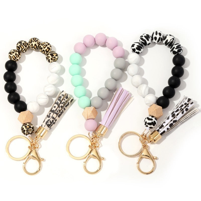 Silicone Keyring For Women Tassel Wood Beads Bracelet Keychain For Keys Multicolor Keychain Wholesale Accessories - Charlie Dolly