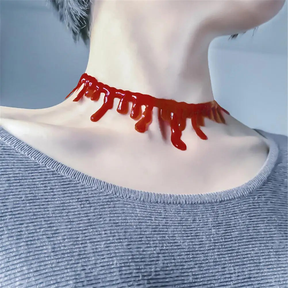 Hot sale Halloween Decoration Horror Blood Drip Collar Necklace Fake Blood Vampire Joker Choker Gothic Costume Red Necklaces - Charlie Dolly