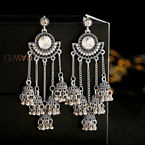 الهندي Jhumka أقراط الذهب الشظية اللون أجراس كبيرة قطرة طويلة شرابة القرط للنساء بوهو الغجر مجوهرات هدية