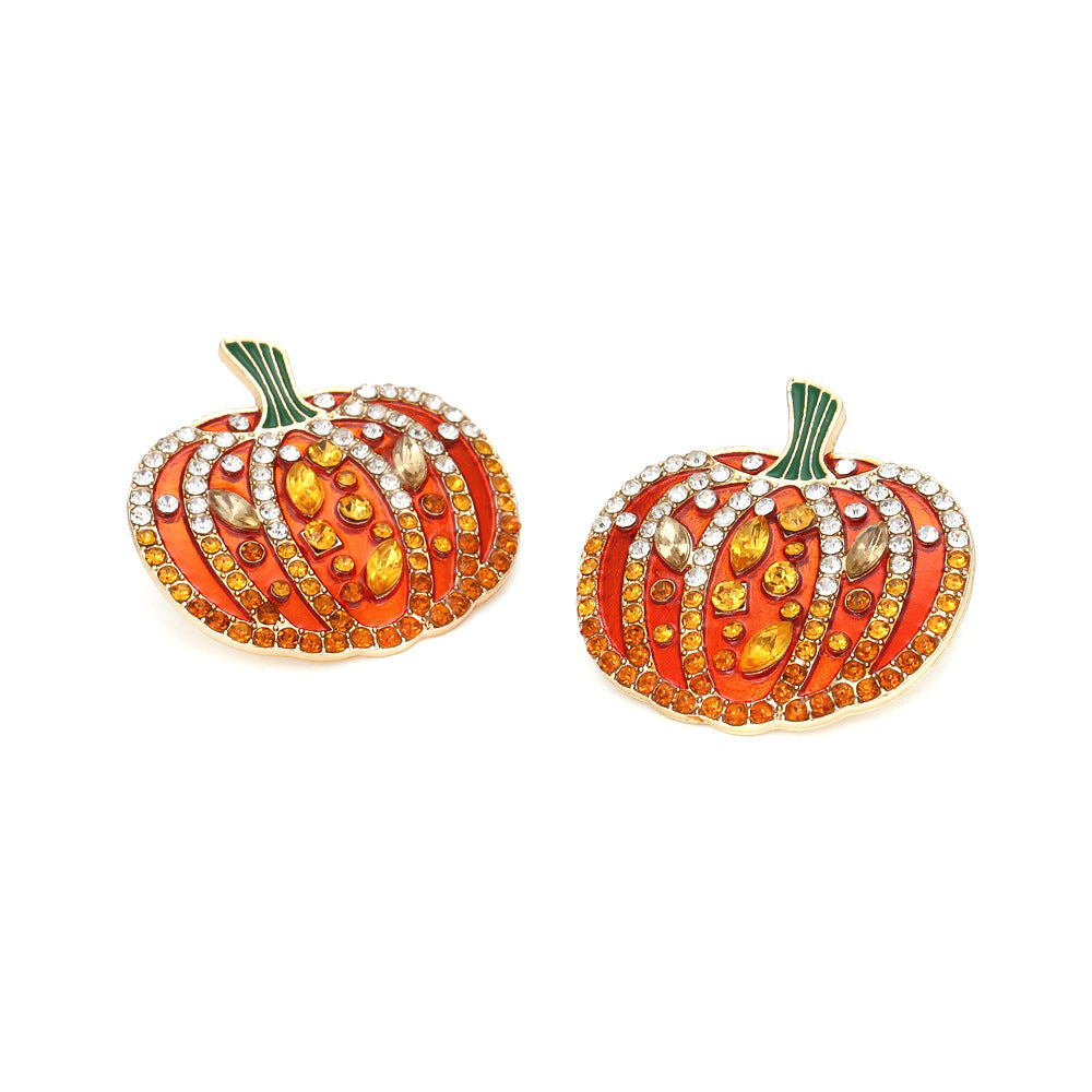 Exaggerated Colored Rhinestone Pumpkin Earrings Personality Creativity Retro Halloween Female Earrings - Charlie Dolly