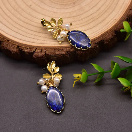 GLSEEVO Natural lapis lazuli Pearl Temperament Drop Earrings Women Girls Party Gift Original Design Luxury Jewellery Gift GE0988 - Charlie Dolly