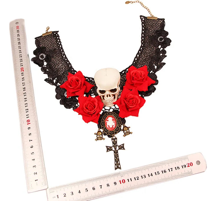 2023 Gothic Jewelry Red Bat Halloween Necklace Lace Choker Necklace for Women Nightmare Before Christmas Black Layered Necklace - Charlie Dolly