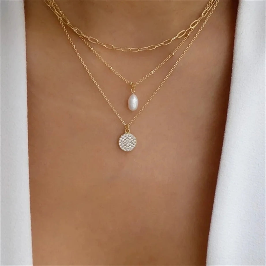 Gold Heart Multilayer Pendant Necklace Set Jewelry