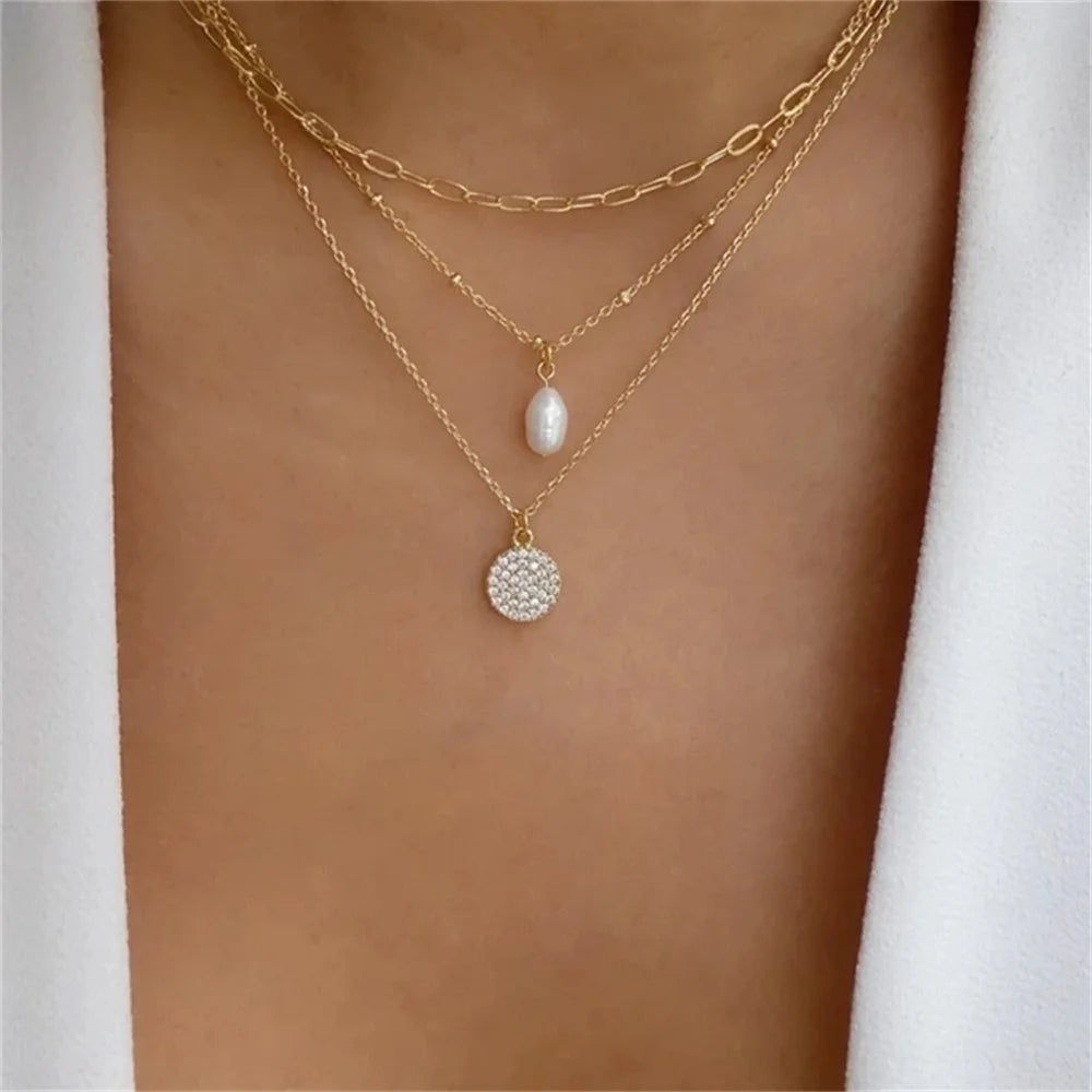 Gold Heart Multilayer Pendant Necklace Set Jewelry
