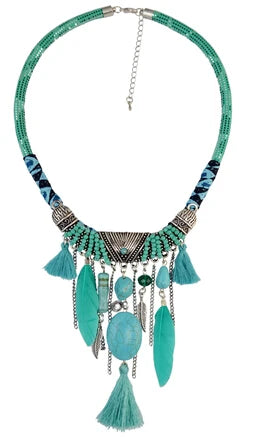 Thread Feather Bead Long Tassel Necklace Jewelry