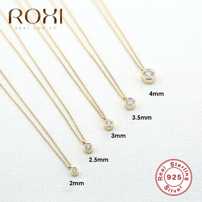 ROXI 925 Sterling Silver Simple Round CZ Crystal Pendant Necklace for Women Clear Zircon Clavicle Chain Necklace Choker Collares - Charlie Dolly