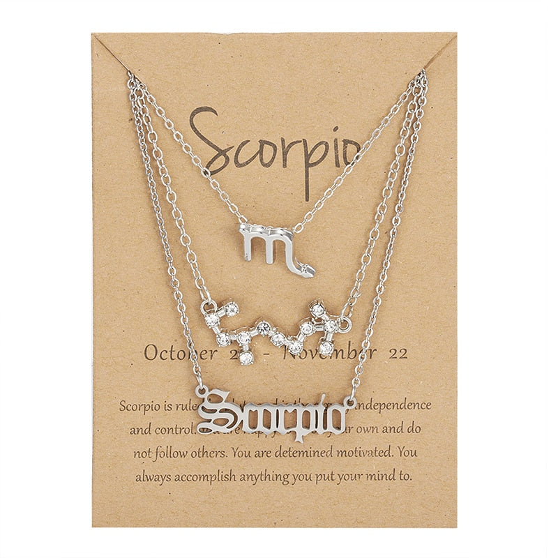 3Pcs/set 12 Zodiac Sign Necklace For Women 12 Constellation Pendant Chain Choker Birthday Jewelry With Cardboard Card - Charlie Dolly