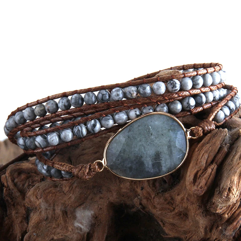 Fashion Beaded Boho Bracelet Jewelry Handmade Natural Stones Charm 3 Strands Wrap Bracelets