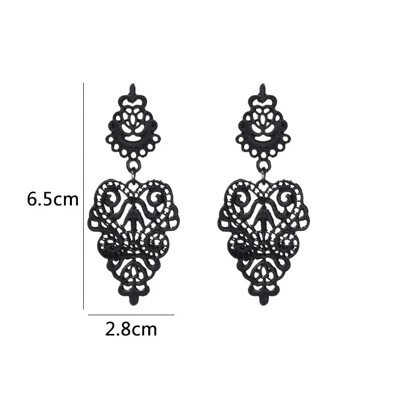 Boho Black Dangle Earrings for Women Long Hanging Earrings Leaf Pendants Pearl Crystal Geometric Earrings pendientes mujer