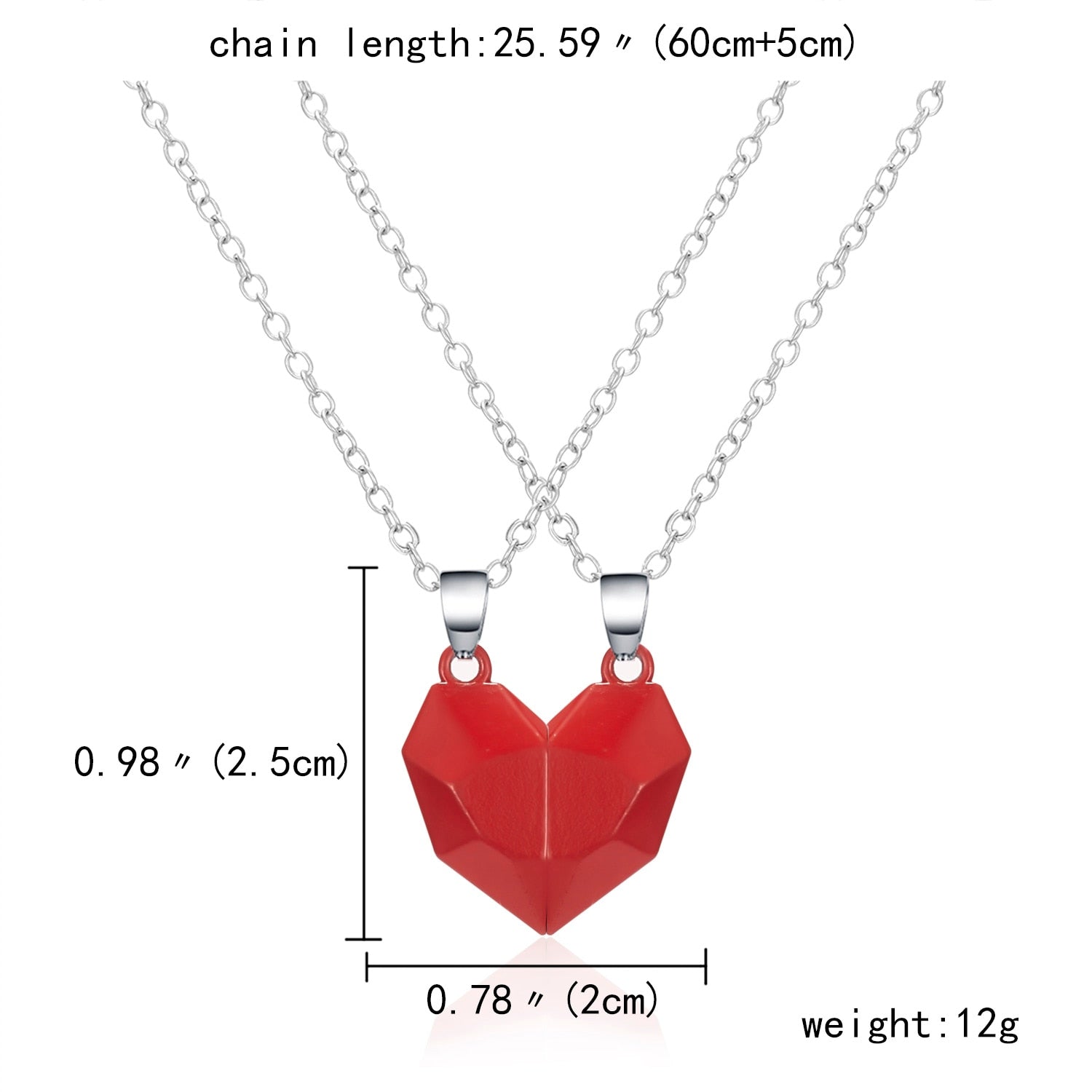 2Pcs/Lot Magnetic Couple Necklace Friendship Heart Pendant Distance Faceted Charm Necklace Women Valentine's Day Gift 2021 - Charlie Dolly