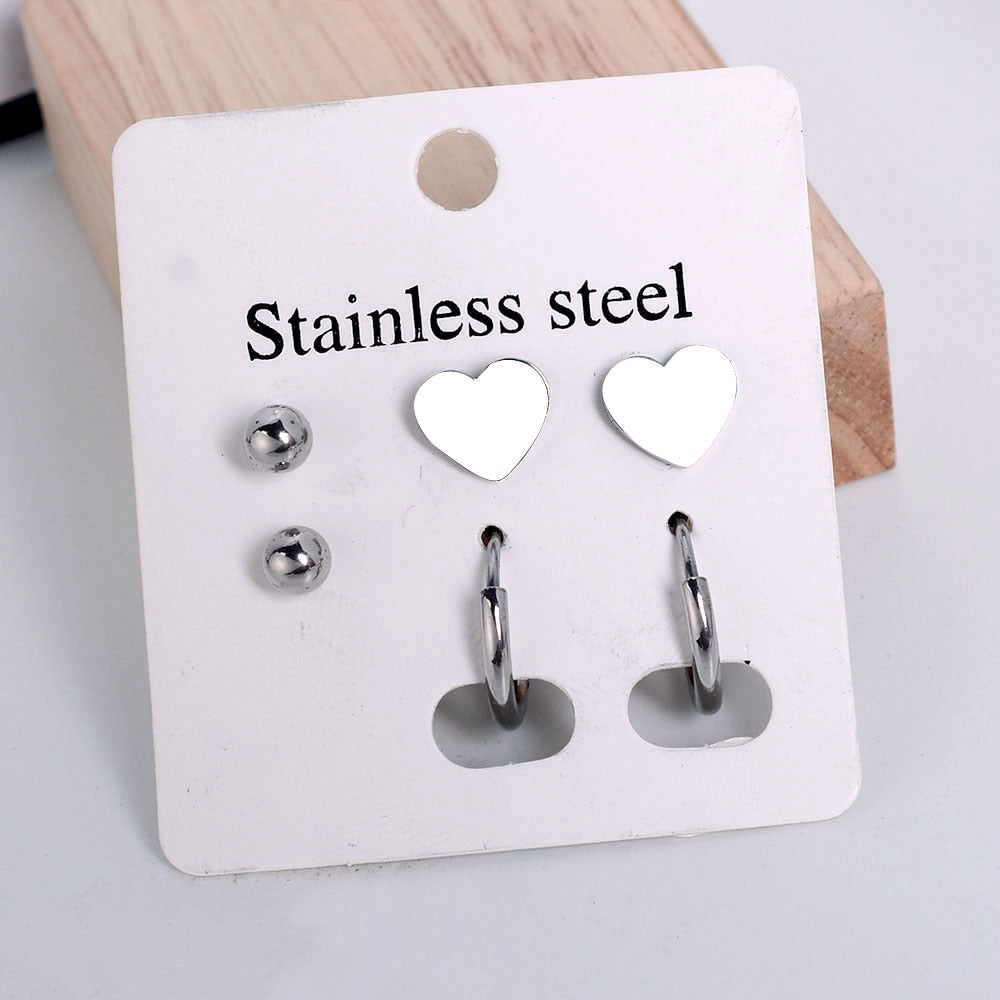 Stainless Steel Earrings Small Cute Butterfly Star Moon Heart Stud Earrings Set Punk Piercing Earing Women's Minimalist Jewelry - Charlie Dolly