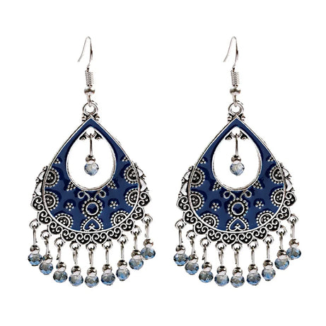 خمر الخرز الأحمر شرابة أقراط الزفاف الهندي Jhumka العتيقة بوهو الفضة اللون زهرة منحوتة إسقاط أقراط Brincos مجوهرات