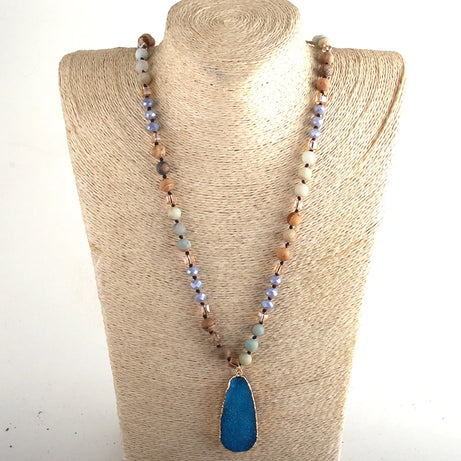 RH Fashion Boho Jewelry Natural Stones and Crystal With Druzy Drop Pendant Necklaces Women Necklace Gift Dropship - Charlie Dolly