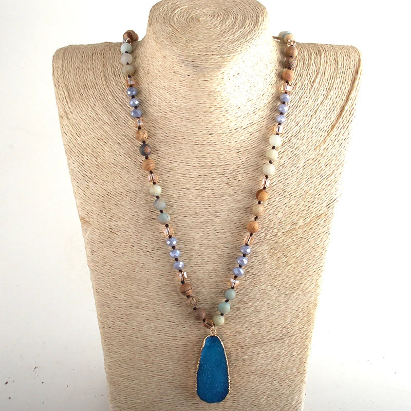 RH Fashion Boho Jewelry Natural Stones and Crystal With Druzy Drop Pendant Necklaces Women Necklace Gift Dropship