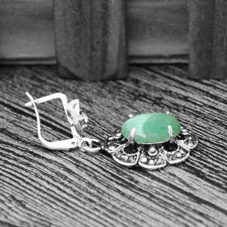 Vintage Plumflower Natural Jades Quartz Earrings For Women Antique Silver Plated Lapis Lazuli Tiger Eye Stone Fashion Earring - Charlie Dolly