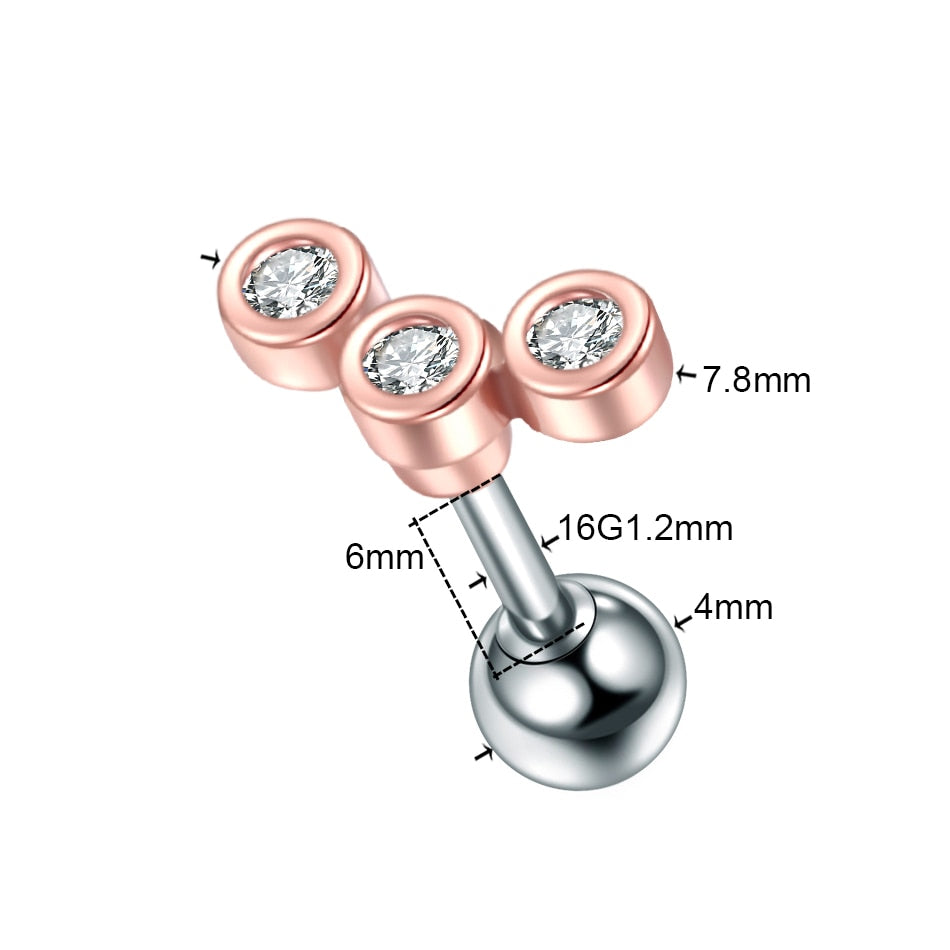 1PC Steel CZ Cartilage Stud Helix Earring Piercings Crystal Rook Tragus Conch Earring Stud Piercings Sexy Women Jewelry 16G - Charlie Dolly