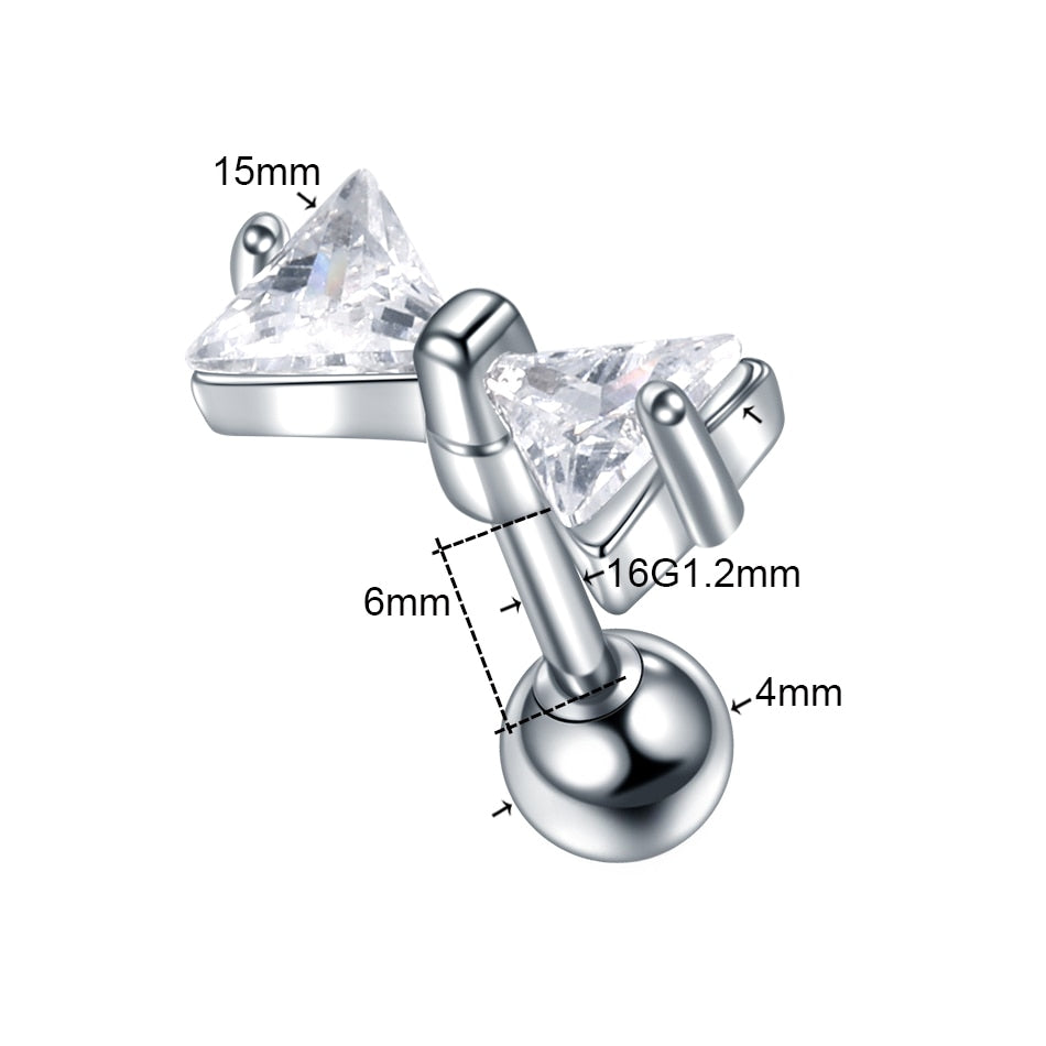 1PC Steel CZ Cartilage Stud Helix Earring Piercings Crystal Rook Tragus Conch Earring Stud Piercings Sexy Women Jewelry 16G - Charlie Dolly