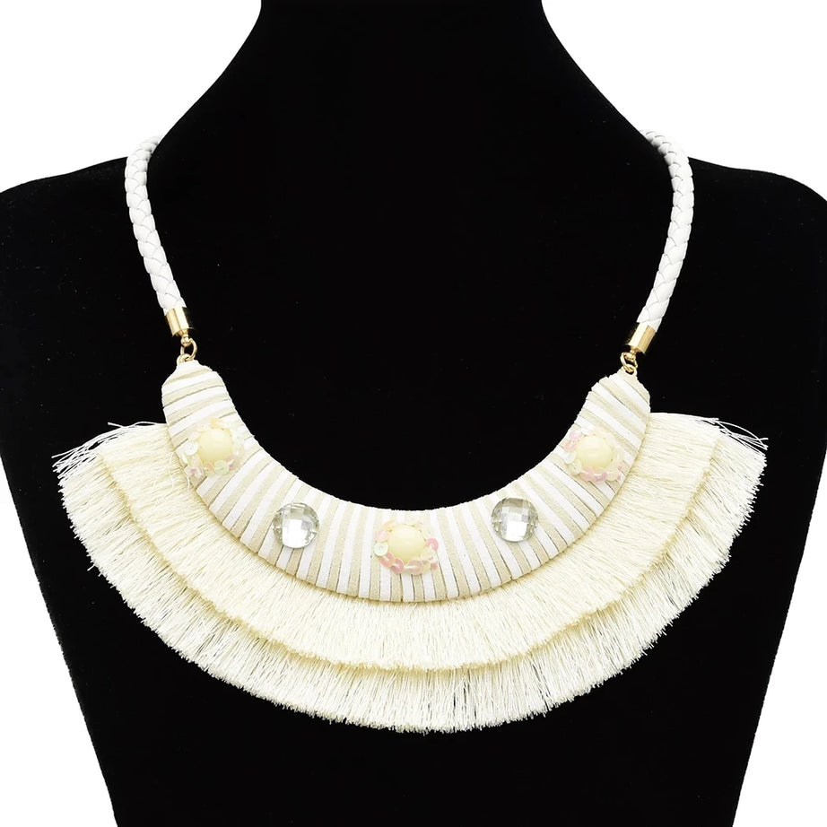 Thread Feather Bead Long Tassel Necklace Jewelry