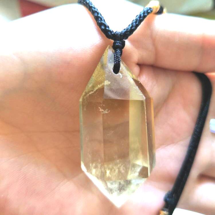 Natural Rainbow Fluorite Necklace Single Point Hexagonal Prism Pendant Striped Crystal Fluorite Necklace Health Energy Stone 1PC - Charlie Dolly