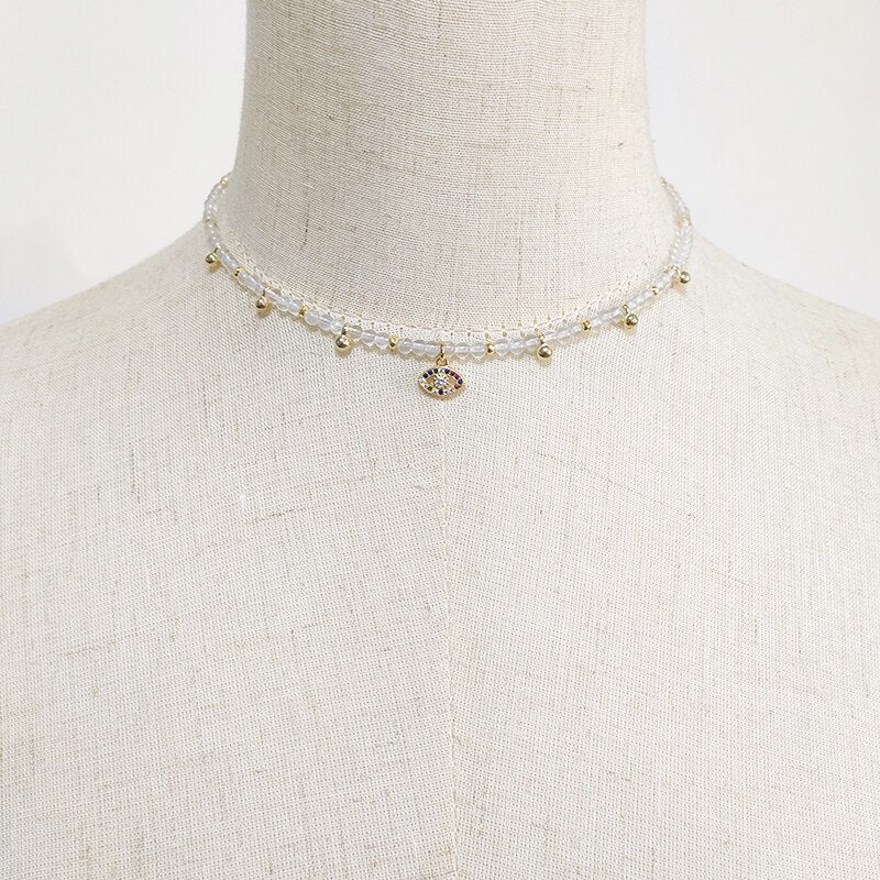 Hand-Made Exquisite Natural Stone Beaded Necklace Charm Eye Pattern Accessory Pendant Women Retro Fashion Neck Jewelry Колье - Charlie Dolly