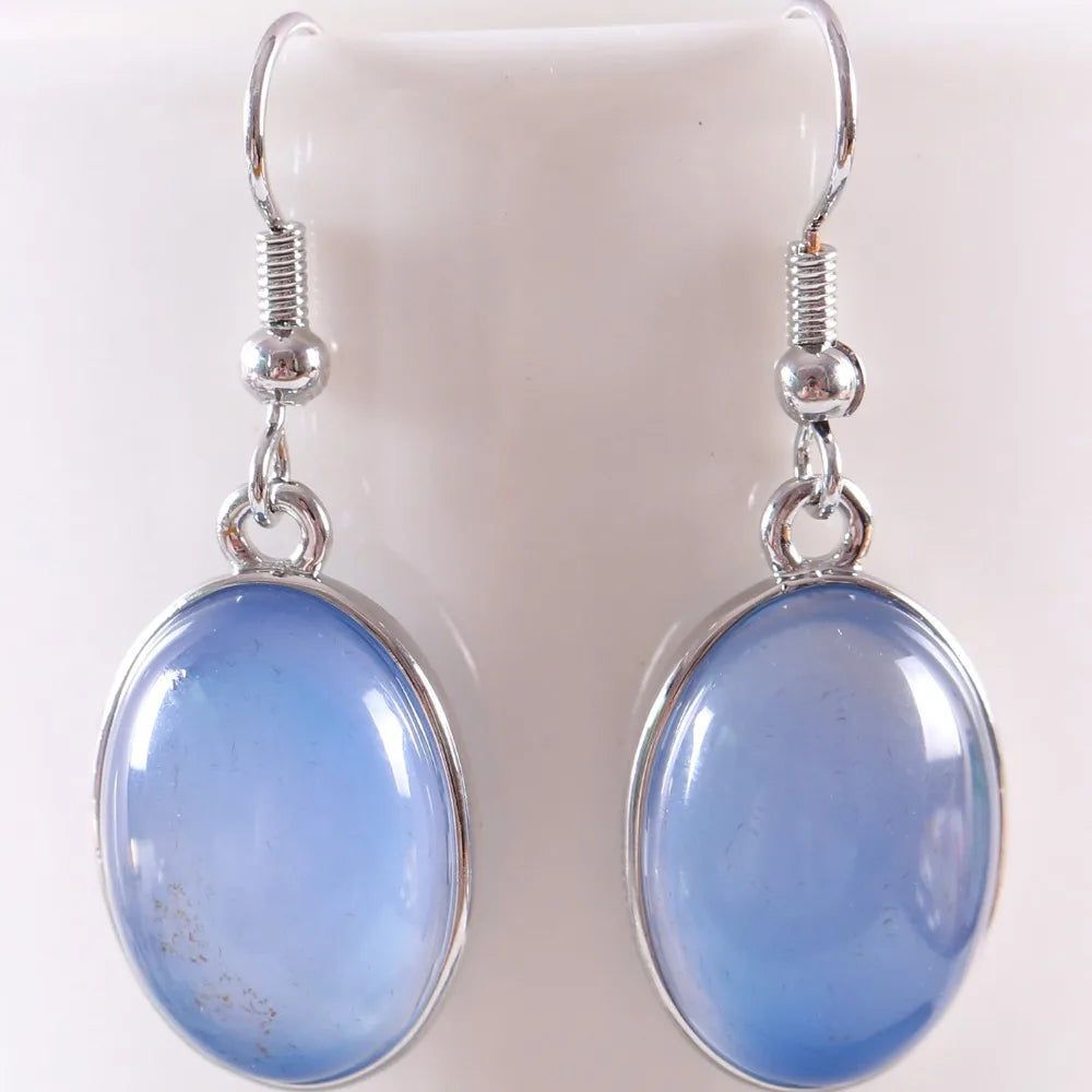 Natural Stone White Opal Howlite Dangle Earrings for Women Gem Blue Lapis Cabochon CAB Oval Beads Drop Earrings