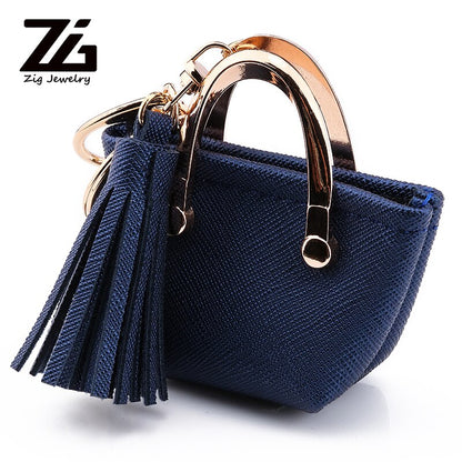 ZG Mini Small Bag Keychain Coin Purse Pink Blue Red Decoration Key Chains PU Leather Bag Storage Pendant Fashion Cute Jewelry