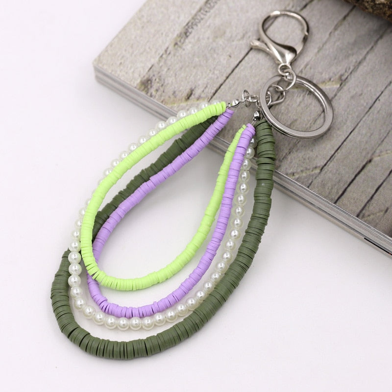 Bohemian Handmade Jewelry Key Chain Multilayer Polymer Clay Pearl Accessories Keychains for Women Bag Car Keyring Pendant - Charlie Dolly