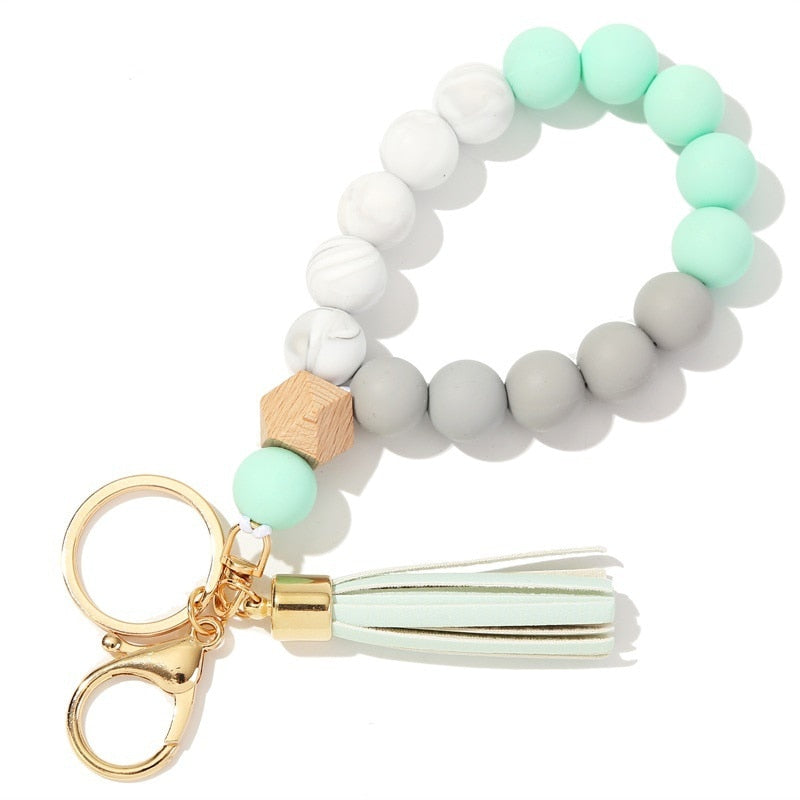 Silicone Keyring For Women Tassel Wood Beads Bracelet Keychain For Keys Multicolor Keychain Wholesale Accessories - Charlie Dolly