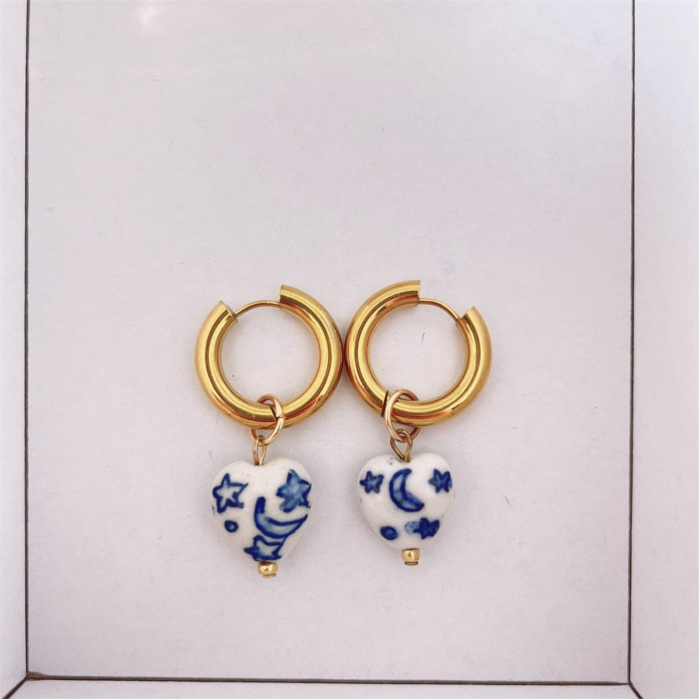 Fashion Pie pair semi-precious Lapis lazis Natural Gem beads Heart of Love Pendant Charm Women's Earrings Jewelry 2022 - Charlie Dolly