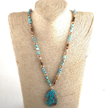 RH Fashion Bohemian Jewelry 6mm Natural Stones Crystal With Semi Precious Dorp Pendant Necklaces For Boho Necklace - Charlie Dolly