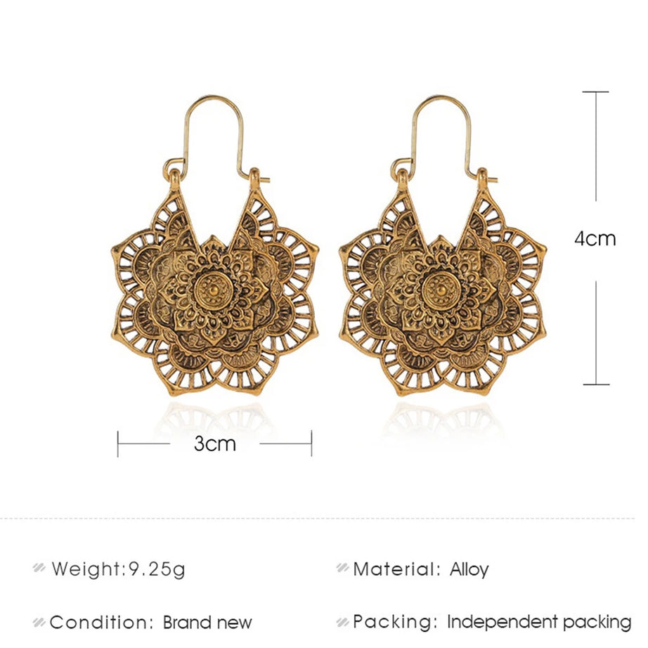 Mandala Antique Hoop Dangle Earrings Jewelry