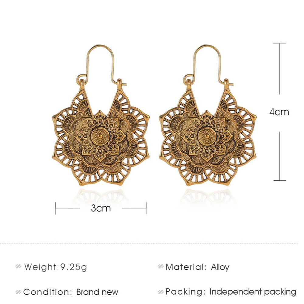 FSUNION 2025 New Femme Oorbellen Antique Gypsy Indian Tribal Ethnic Hoop Dangle Mandala Earrings Boho Boucle Doreille