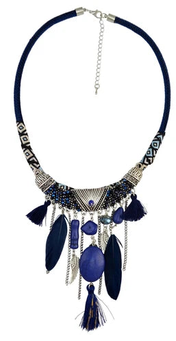 Thread Feather Bead Long Tassel Necklace Jewelry