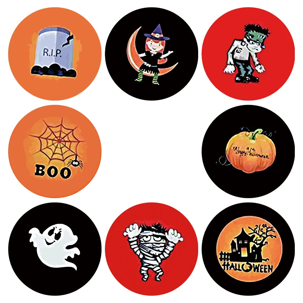 50-500pcs Halloween Stickers Round Self Adhesive Label Paper Candy Bags Stickers Package Seal Gift Packaging Sealing Crafts - Charlie Dolly