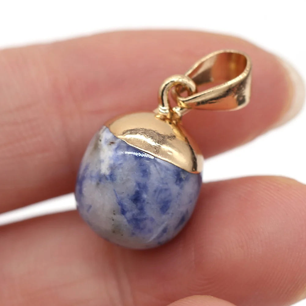 2pc Natural Stone Pendants Reiki Heal Small Round Lapis lazuli Opal for Trendy Jewelry Making Necklace Earrings Gift