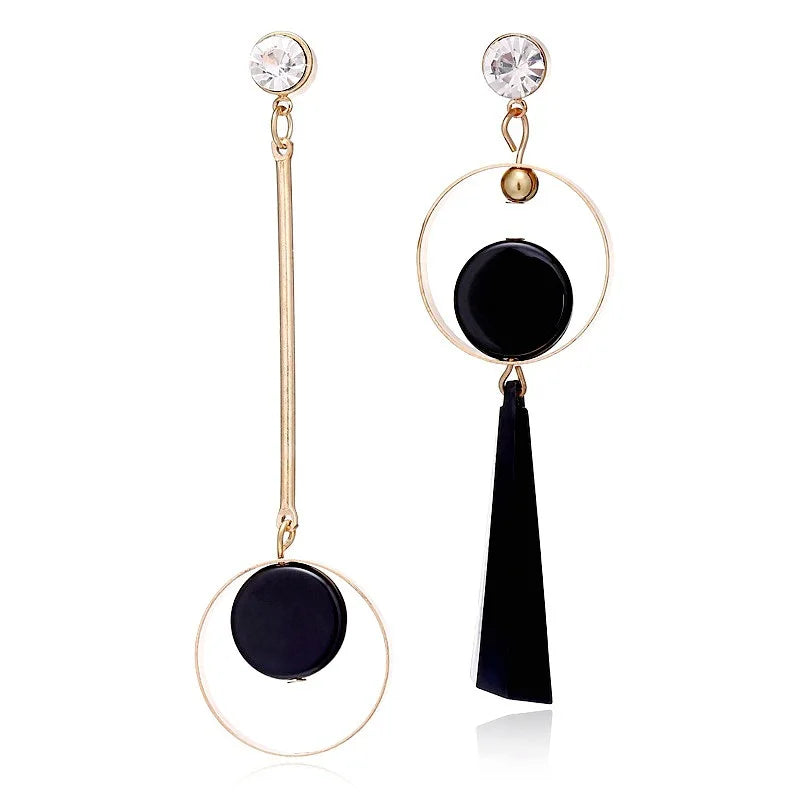 Boho Black Dangle Earrings for Women Long Hanging Earrings Leaf Pendants Pearl Crystal Geometric Earrings pendientes mujer