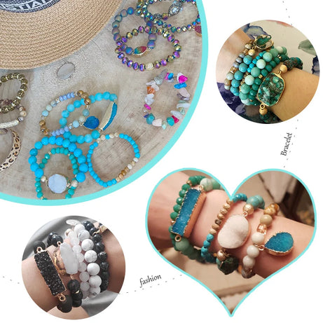 New Designer Boho Beaded Bracelet Set Natural Stone & Druzy 5pc Bracelets Bangles Set For Fashion Jewelry - Charlie Dolly