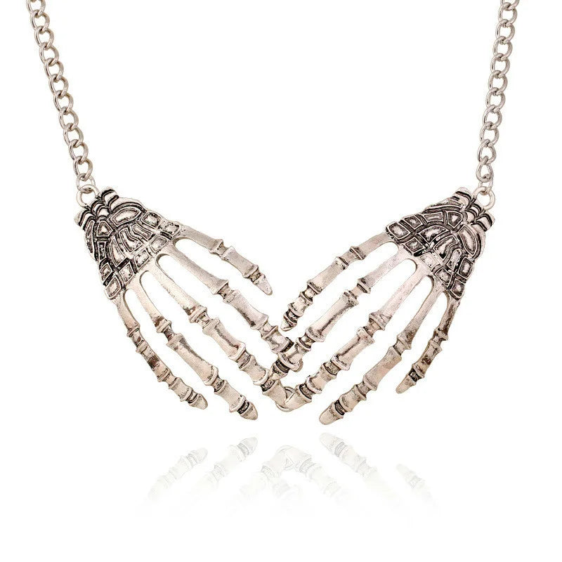 Gothic Punk Skeleton Hand Pendant Necklace For Women Vintage Hip Hop Skull Halloween Jewelry Party Accessories - Charlie Dolly