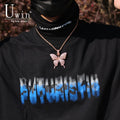 Uwin Iconic Butterfly Pendant 9mm Cuban Chain Cubic Charm Pink Tennis Chain Necklace Men Women Hip Hop Jewelry Gift - Charlie Dolly