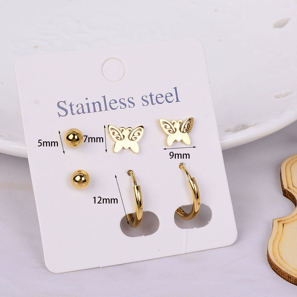 Stainless Steel Earrings Small Cute Butterfly Star Moon Heart Stud Earrings Set Punk Piercing Earing Women's Minimalist Jewelry - Charlie Dolly