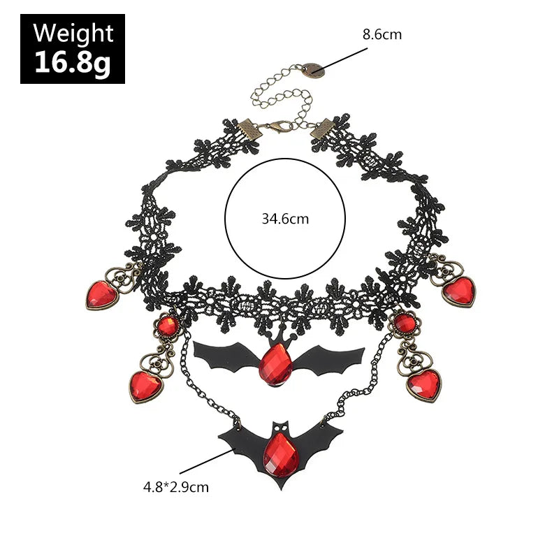 Gothic Jewelry Red Bat Halloween Necklace Lace Choker Necklace for Women Nightmare Before Christmas Black Layered Necklace 2023 - Charlie Dolly