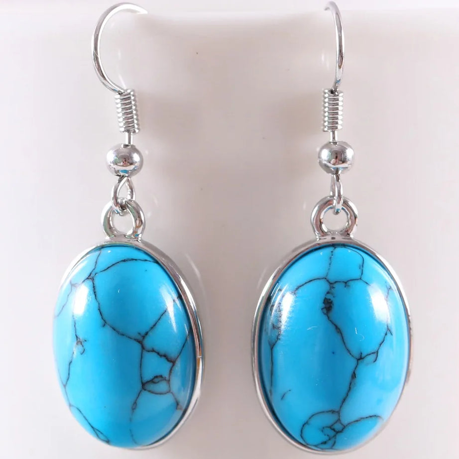 White Opal Lapis Cabochon Drop Earrings Jewelry