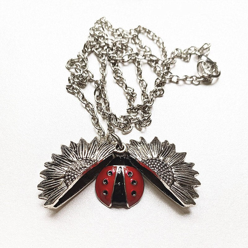 Fashion Ladybird Open Locket Sunflower Necklace Boho Jewelry Alloy Friendship Gifts Ladybug Accessories - Charlie Dolly