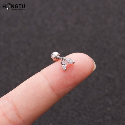 HONGTU 1PC Copper Flower Heart Moon Zircon Tragus Ear Piercing Surgical Steel Shaft Bar Daith Earrings Helix Cartilage Studs 16g