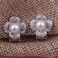 WENHQ New Cubic Zircon Pearl Clip on Earrings No Pierced for Women Girl Fashion Gold Color Flower Shape Ear Clip Fake Earrings - Charlie Dolly